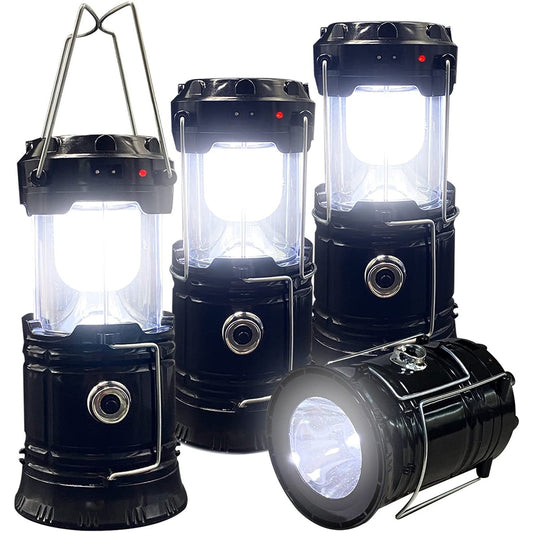 BEEPRINCESS 4 Pack Collapsible Portable LED Camping Lantern, Lightweight Waterproof Solar USB Rechargeable LED Flashlight Survival Kits for Emergency/Outages/Camping/Hiking/Hurricane/Storms
