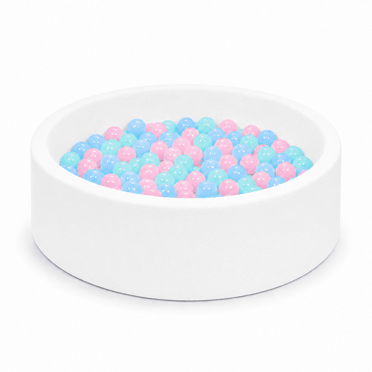 BEEPRINCESS Ball Pit with 100 Balls for Infants & Toddlers Ages 1-3 - Soft Memory Foam, Round Shape, 35" x 12", White
