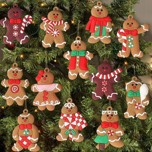 12-Piece Adorable Gingerbread Man Ornaments for Christmas Tree Decor, Indoor Holiday Displa