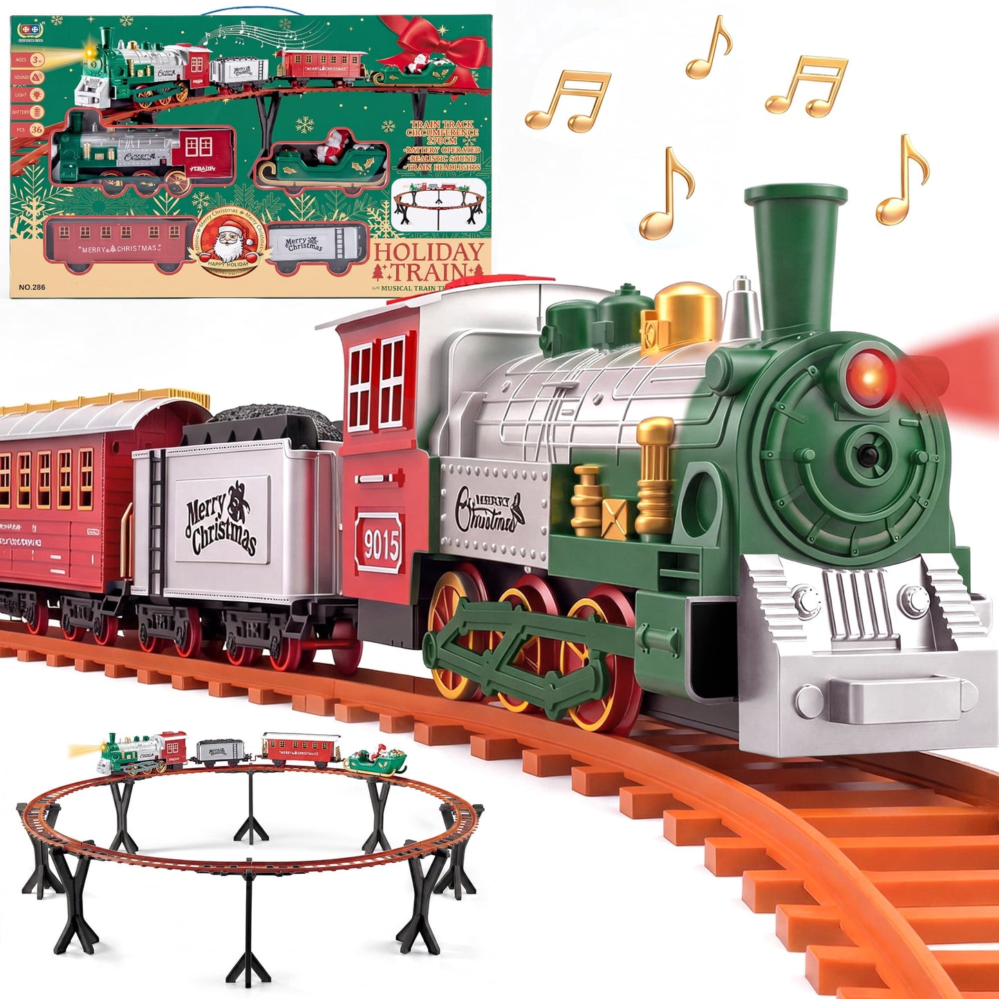 BEEPRINCESS Christmas Tree Train Set, Electric Elevated Around-Tree Train with Steam, Lights & Sounds, Christmas Gift for Kids Ages 3+
