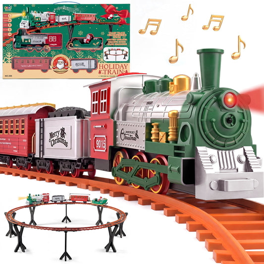 BEEPRINCESS Christmas Tree Train Set, Electric Elevated Around-Tree Train with Steam, Lights & Sounds, Christmas Gift for Kids Ages 3+