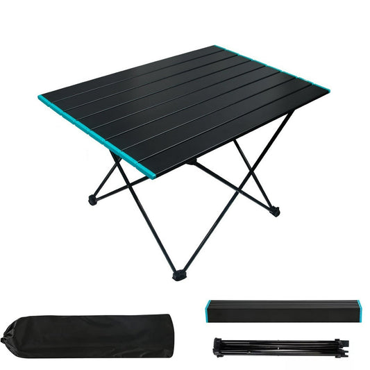 BEEPRINCESS Folding Camping Table, 27.7" x 18.2" Portable Camping Side Tables with Aluminum Table Top with Carrying Bag for Picnic/Camp/Beach/Outdoor/BBQ/Cooking, Black - Large