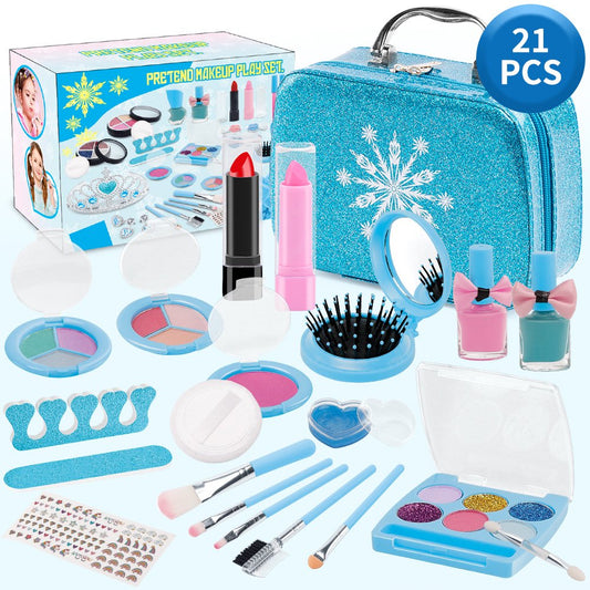 BEEPRINCESS Kids Makeup Toy Kit for Girl, 21pcs Washable Kids Play Pretend Makeup Set for 3 4 5 6 7 8 Year Olds Girl Christmas Birthday Gifts