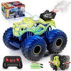 BEEPRINCESS Remote Control Car, 2.4GHz Monster Trucks for Boys Girls with Light, Sound & Spray, Dinosaur Toys Gift for Kids 3 4 5 6 7 8, All Terrain RC Cars for Toddlers with 2 Batteries, Green