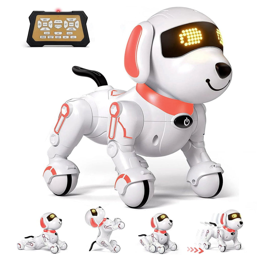 BEEPRINCESS Robot Dog, Smart Programmable RC Electronic Pet Puppy with Early Education Function, White/Pink