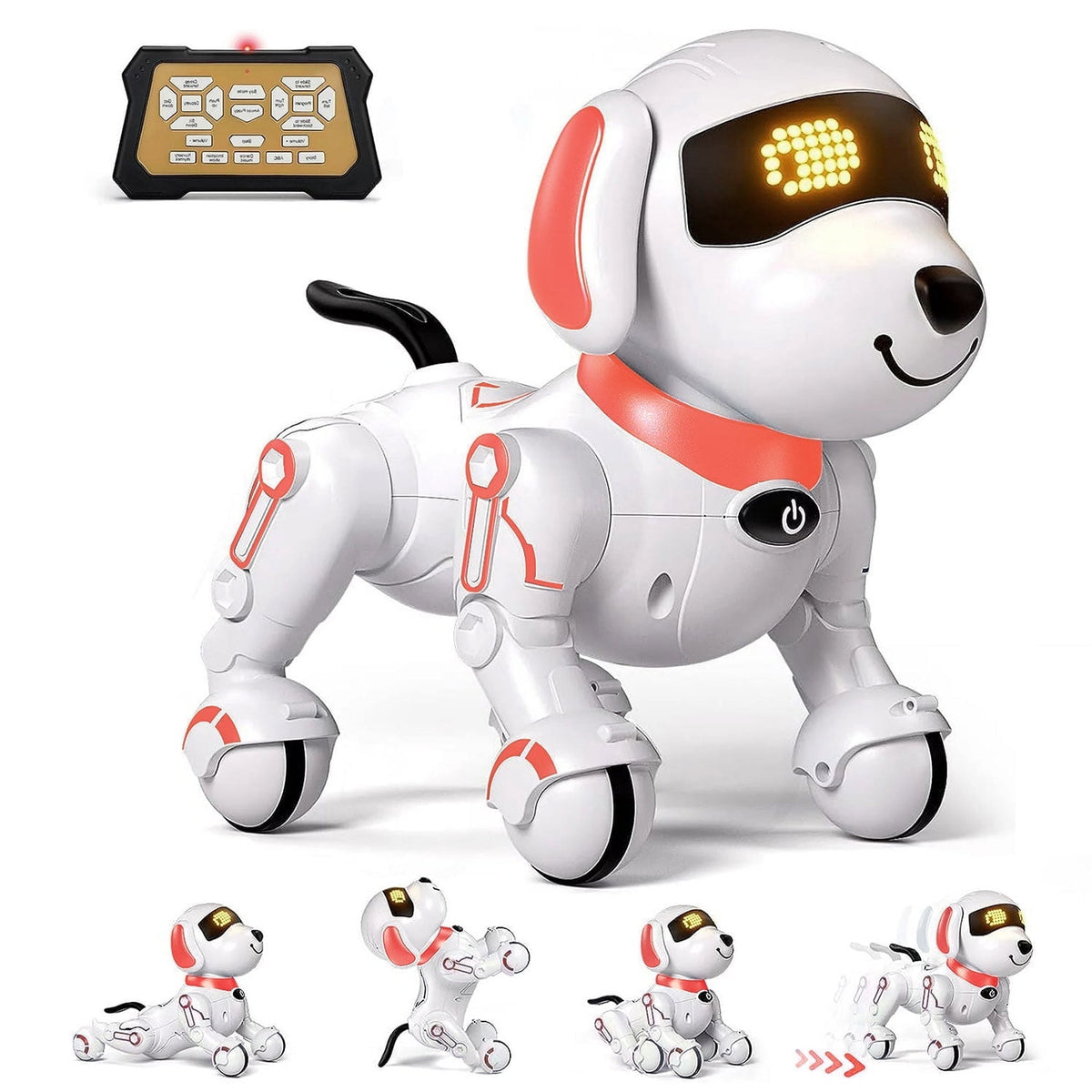 BEEPRINCESS Robot Dog, Smart Programmable RC Electronic Pet Puppy with Early Education Function, White/Pink