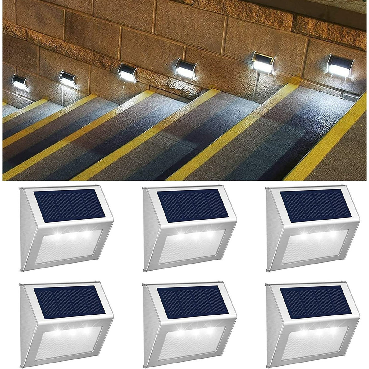 BEEPRINCESS Solar Deck Lights - Solar Outdoor Lights Waterproof, Solar Powered Outdoor Lights Step Lights for Garden Backyard Patio Yard Wall Stair Step Railing Post Lamp Lighting, Cool White, 6 Pack