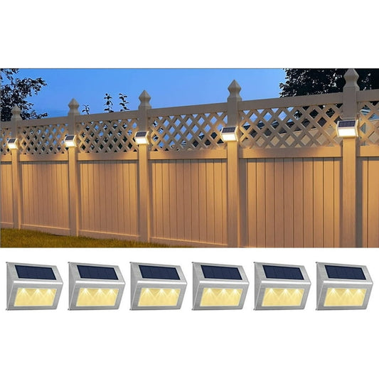 BEEPRINCESS Solar Fence Lights, Solar Outdoor Lights Stainless Steel Solar Deck Light Waterproof LED Solar Step Lighting for Garden Yard Patio Deck, Warm White, 6 Pack