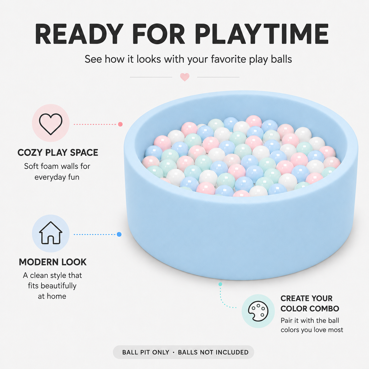 BEEPRINCESS Foam Ball Pit - Soft Play for Baby Infants and Toddlers Ages 1-3, Round Shape, No Balls Included, Blue