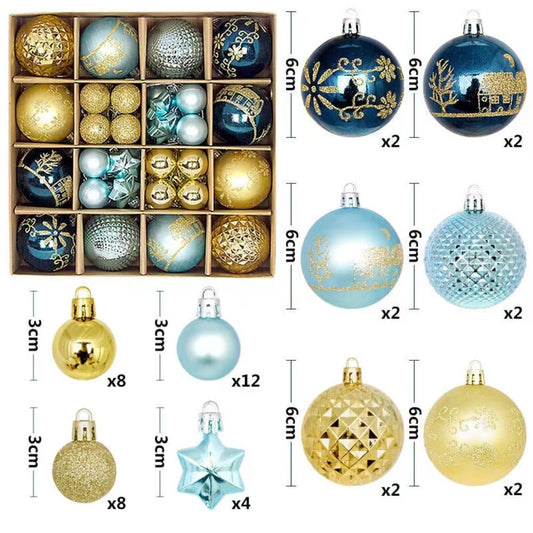 BeePrincess 44 Piece Christmas Ornament Set, Blue and Gold, Holiday Tree Decorations