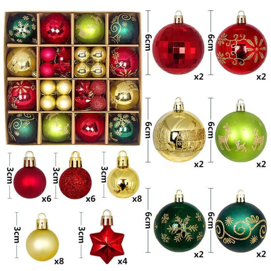 BeePrincess 44 Piece Christmas Ornament Set, Red, Gold, and Green, Holiday Tree Decorations