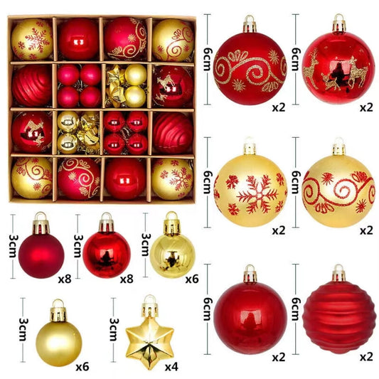 BeePrincess 44 Piece Christmas Ornament Set, Red and Gold, Holiday Tree Decorations