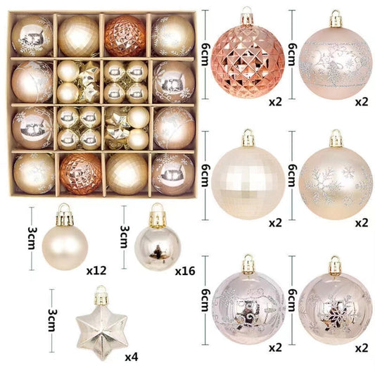 BeePrincess 44 Piece Christmas Ornament Set, White and Pink, Holiday Tree Decorations.