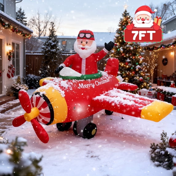 BeePrincess 7ft Animated Santa Helicopter Christmas Inflatable – Light-Up Flying Santa Claus, Outdoor Christmas Yard Decoration for Lawn, Garden, Party