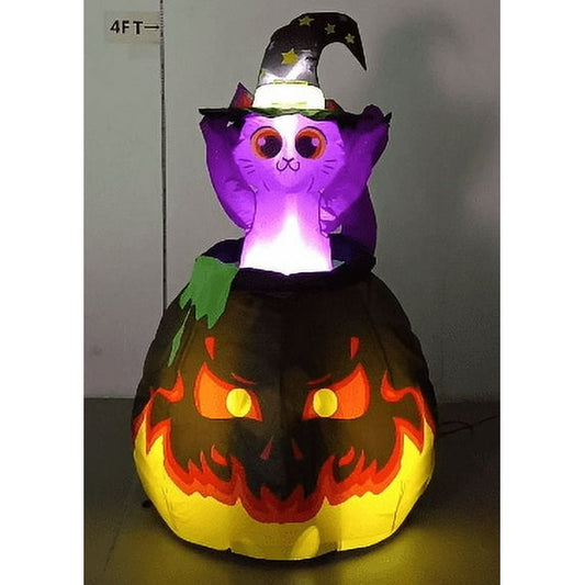 BeePrincess 6FT Halloween Inflatable - Glowing Witch Cat with LED Lights, Halloween Party Indoor Outdoor Yard Garden