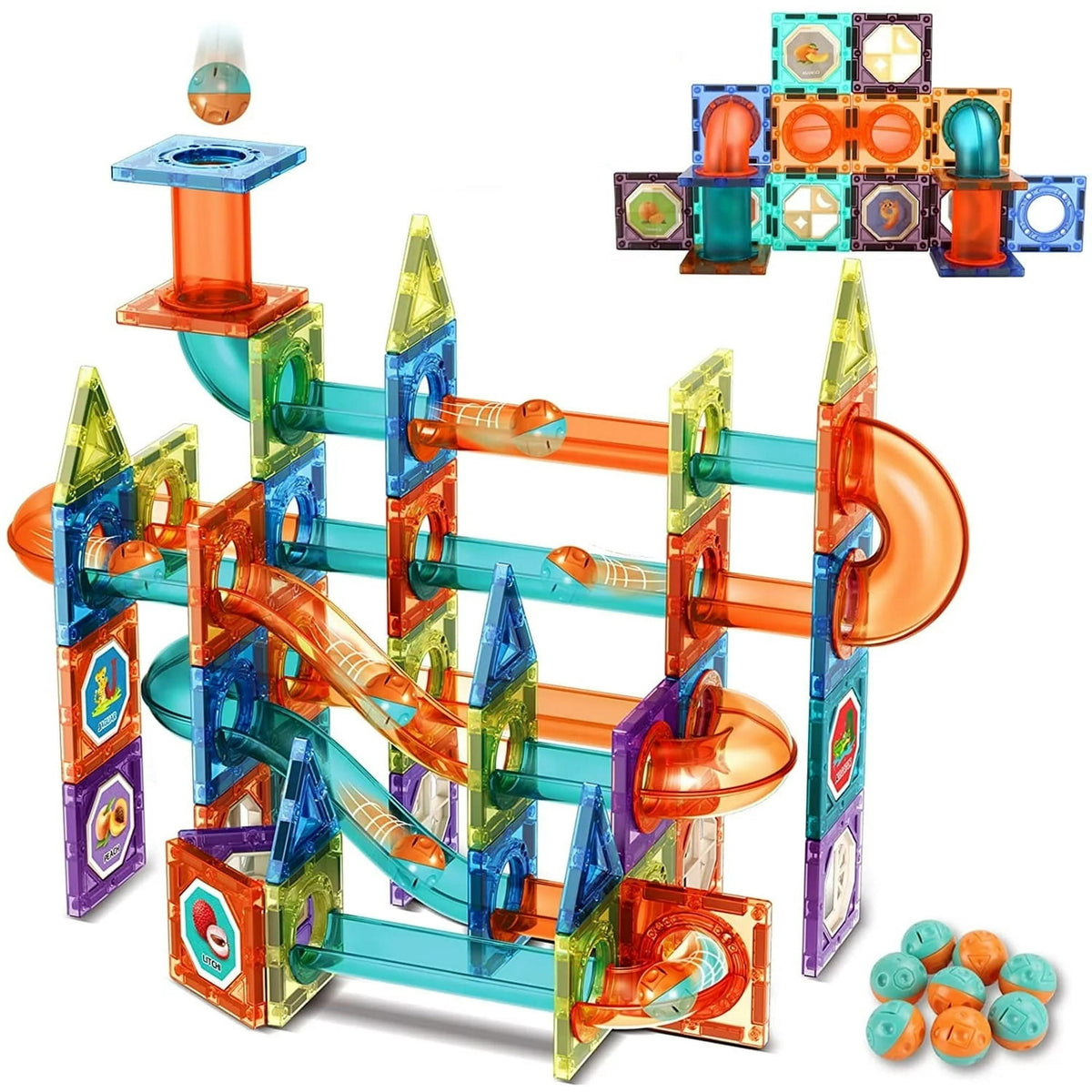BEEPRINCESS Magnetic Tiles, 98 Pieces Magnetic Marble Run, 3D Magnetic Building Blocks for Kids, STEM Certified | Ages Children to Adult 3+