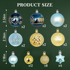 BeePrincess 44 Piece Christmas Ornament Set, Blue and Gold, Holiday Tree Decorations