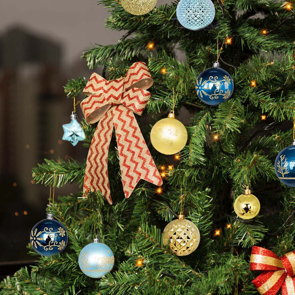 BeePrincess 44 Piece Christmas Ornament Set, Blue and Gold, Holiday Tree Decorations