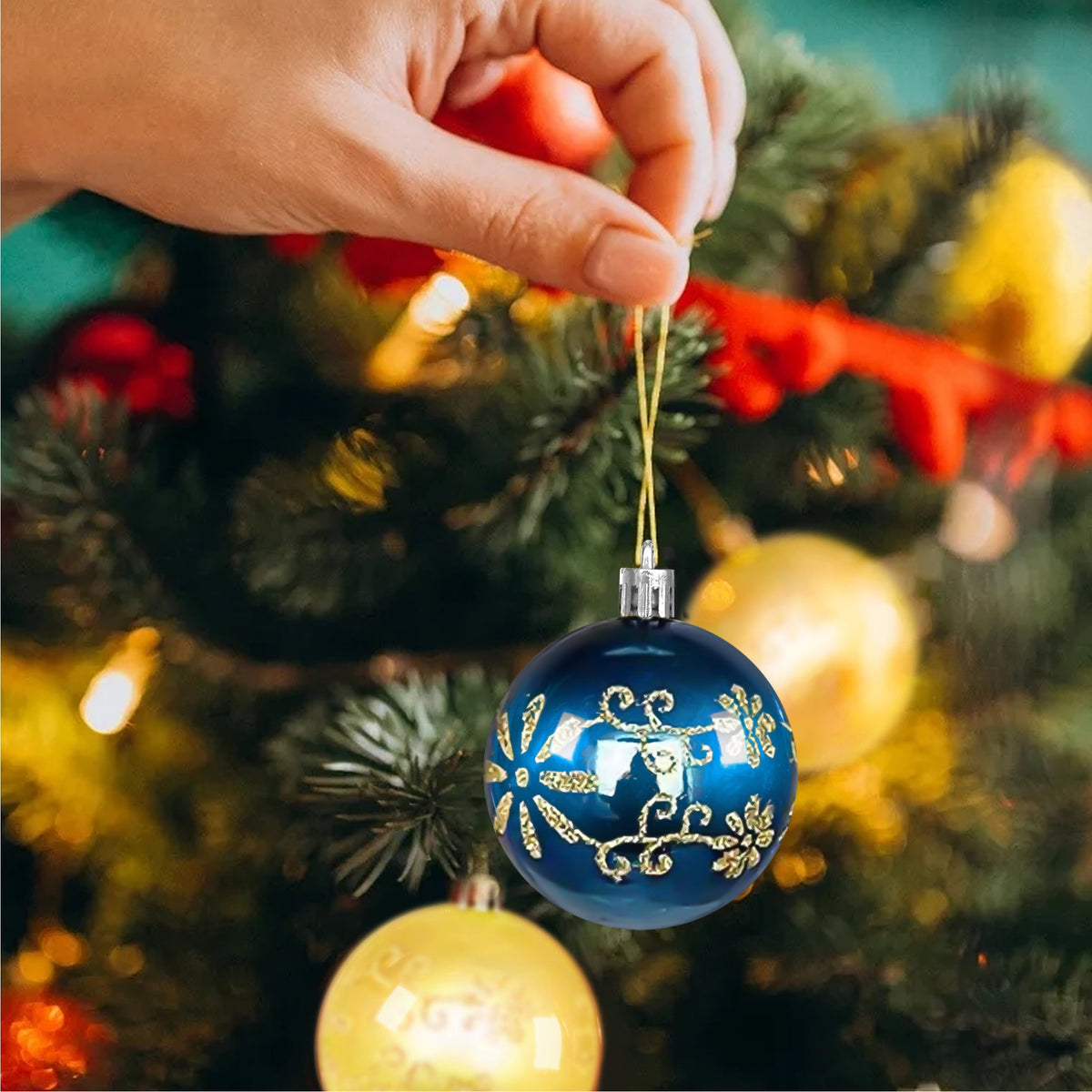 BeePrincess 44 Piece Christmas Ornament Set, Blue and Gold, Holiday Tree Decorations