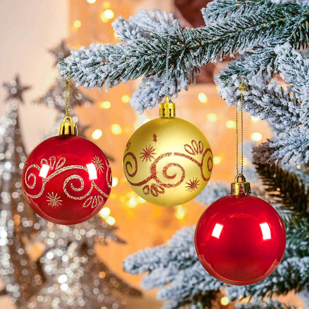 BeePrincess 44 Piece Christmas Ornament Set, Red and Gold, Holiday Tree Decorations