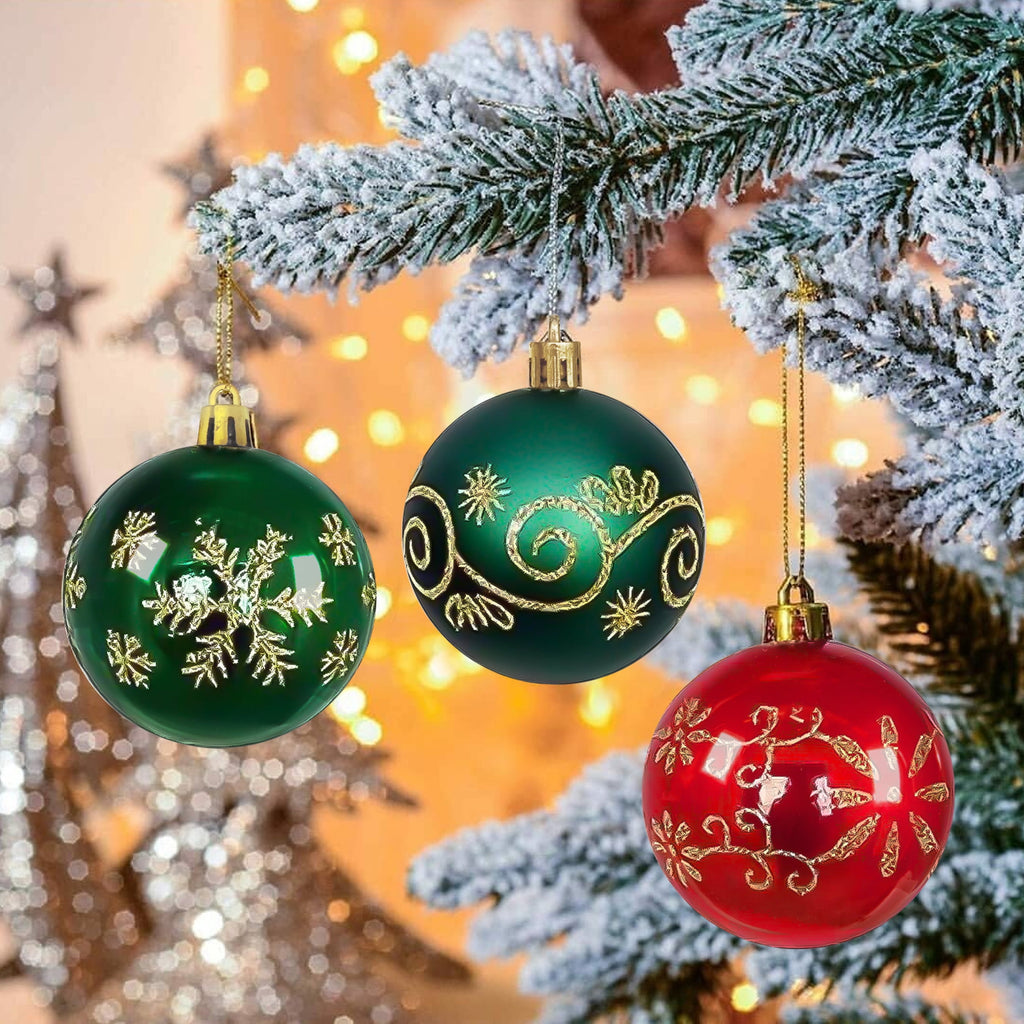 BeePrincess 44 Piece Christmas Ornament Set, Red, Gold, and Green, Holiday Tree Decorations