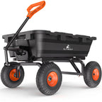 ELFWOLF 900 lb Heavy Duty Garden Dump Cart, 4 cu ft Yard Wagon with Quick-Release Dump Bed and Expandable Wood Rail Design