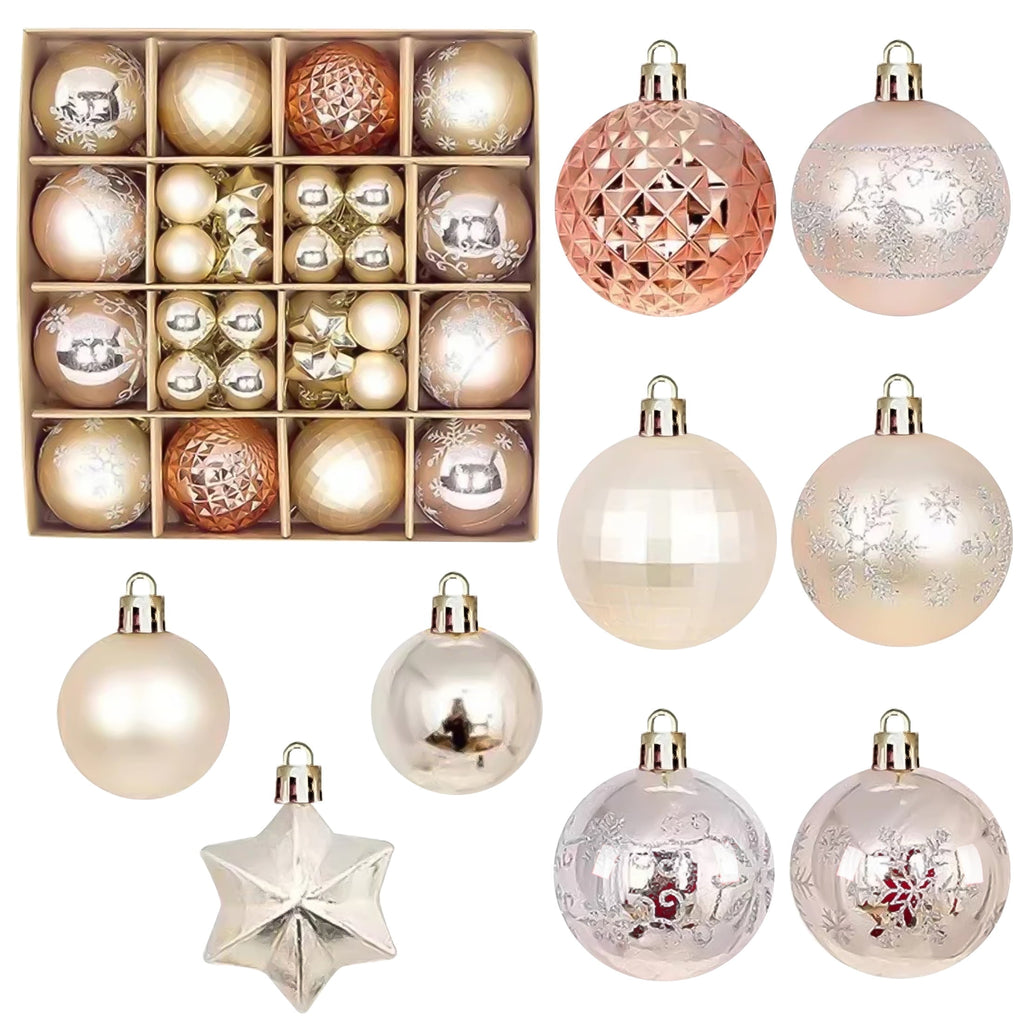 BeePrincess 44 Piece Christmas Ornament Set, White and Pink, Holiday Tree Decorations.