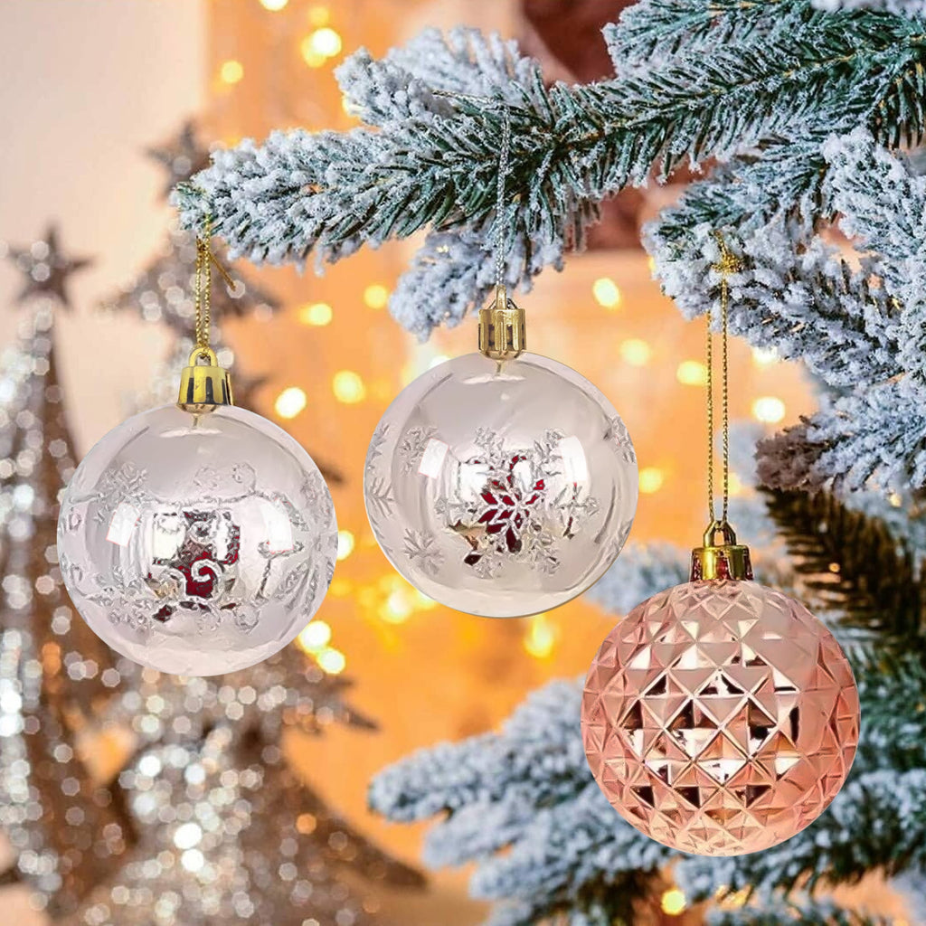 BeePrincess 44 Piece Christmas Ornament Set, White and Pink, Holiday Tree Decorations.
