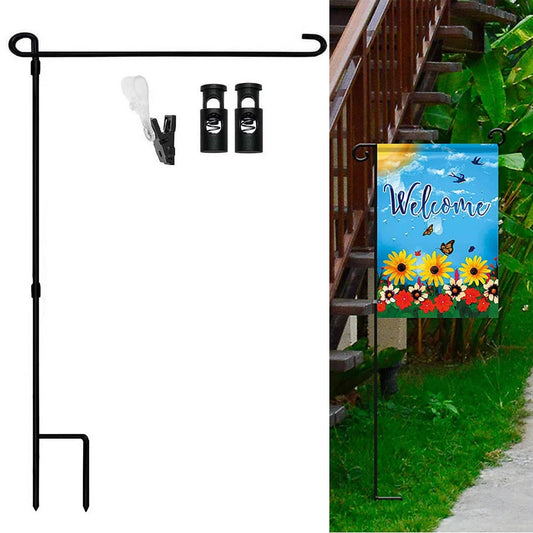 BEEPRINCESS Garden Flag Holder Stand, Premium Garden Flag Pole Holder Metal Powder-Coated Weather-Proof Paint with one Anti-Wind Clip and two Spring Stoppers without Flag