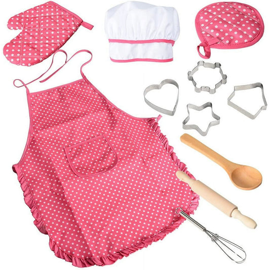 BEEPRINCESS Kids Cooking and Baking Toys Set, 11 Pcs Chef Apron Set for Kids, Children Kitchen Bake Playset Accessories for Kids Age 3-8 Years Old