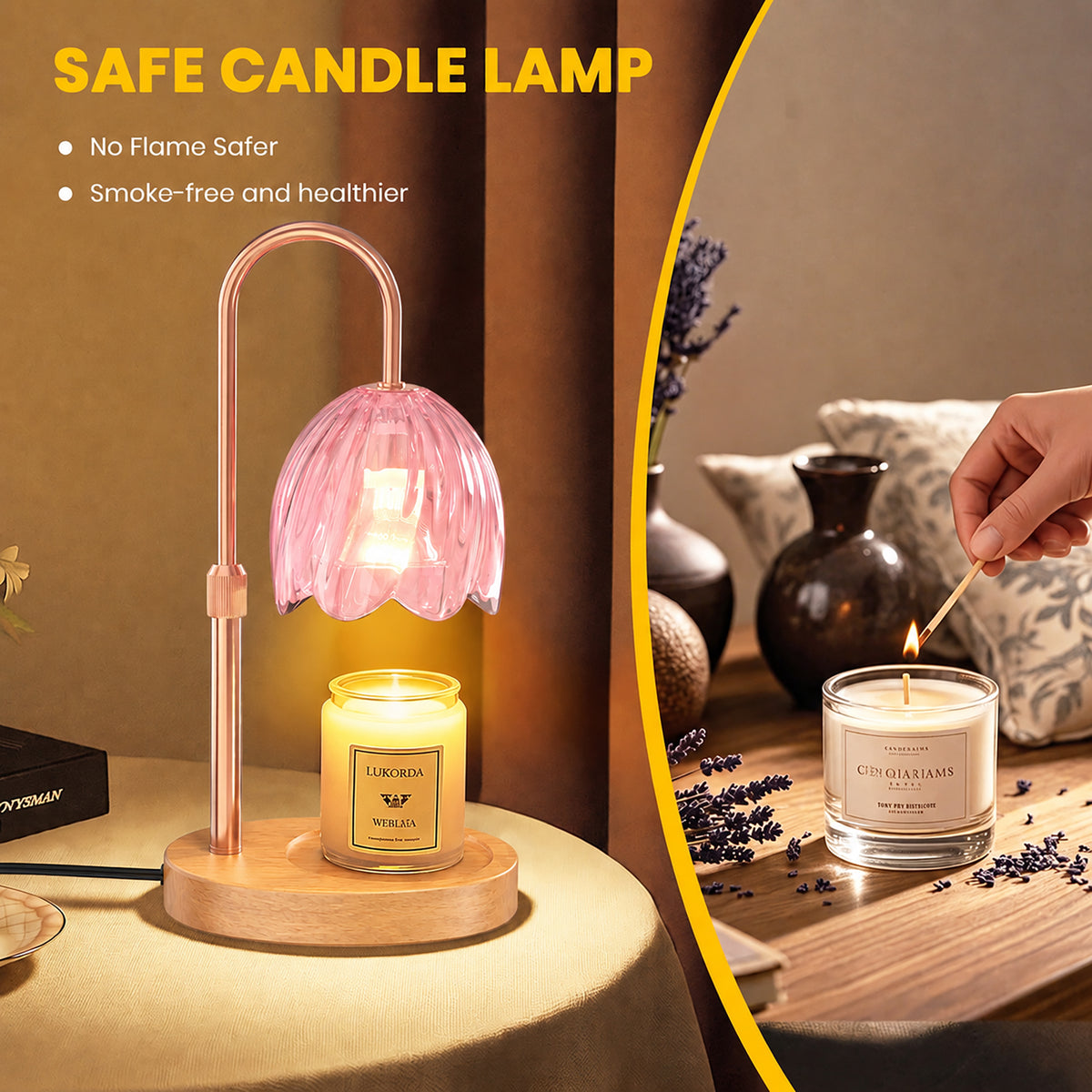 BeePrincess Candle Warmer Lamp with Timer & Dimmable Function - Adjustable Height Jar Candle Warmer for Home Decor - Includes 2 Bulbs