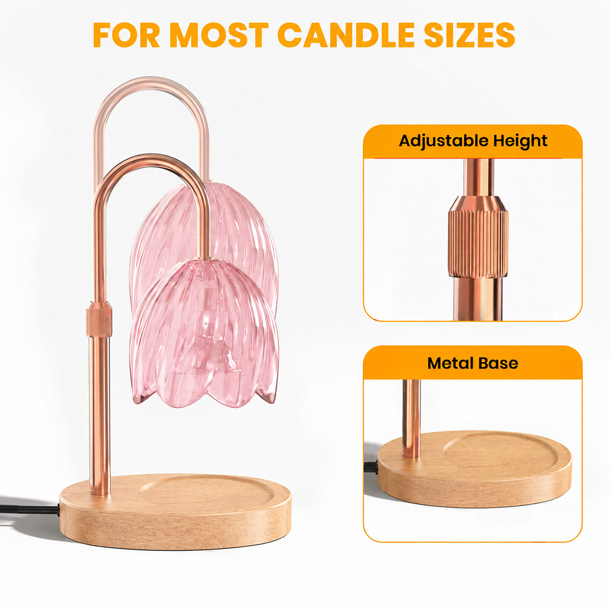 BeePrincess Candle Warmer Lamp with Timer & Dimmable Function - Adjustable Height Jar Candle Warmer for Home Decor - Includes 2 Bulbs