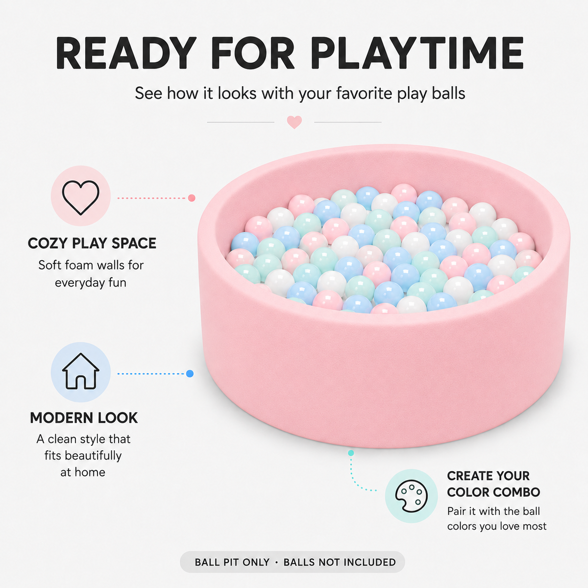 BEEPRINCESS Foam Ball Pit - Soft Play for Baby Infants and Toddlers Ages 1-3, Round Shape, No Balls Included, Pink