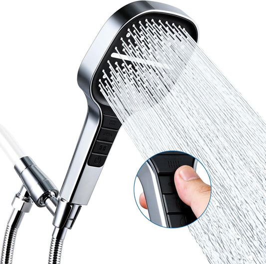 Shower Head, BeePrincess Handheld Shower Head, 7-Setting Waterfall Showerhead with Hose, Bracket, Chrome