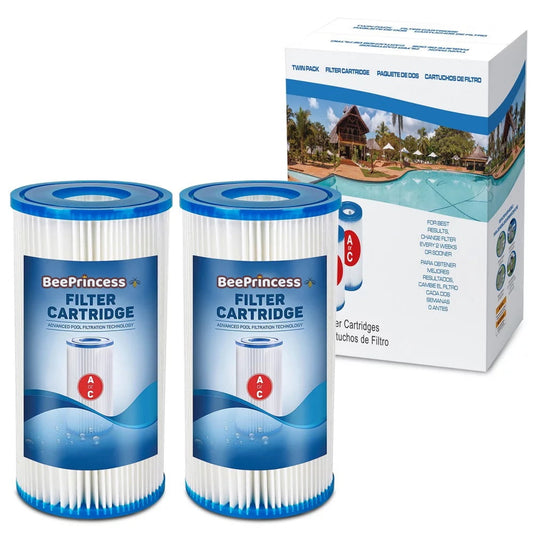 Type A/C Pool Filter Cartridge for Pool Filter Pump, Inground & Above Ground Pools, Summer Waves Pool Filter Type A or C, Reusable Dacron Fiber, 2-Pack