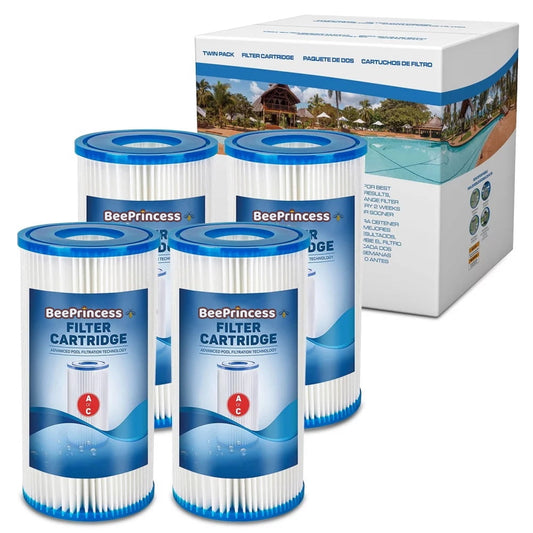 Type A/C Pool Filter Cartridge for Pool Filter Pump, Inground & Above Ground Pools, Summer Waves Pool Filter Type A or C, Reusable Dacron Fiber, 4-Pack