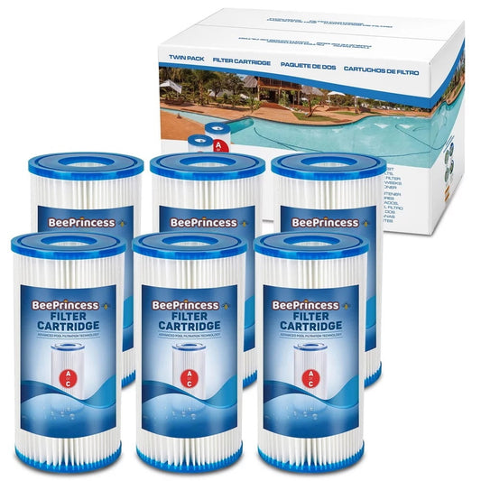 Type A/C Pool Filter Cartridge for Pool Filter Pump, Inground & Above Ground Pools, Summer Waves Pool Filter Type A or C, Reusable Dacron Fiber, 6-Pack