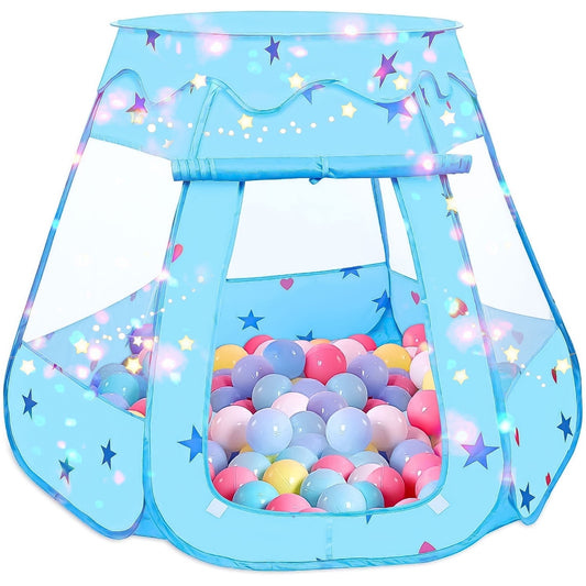 BEEPRINCESS Princess Playhouse Tent for Toddlers and Girls, Indoor & Outdoor Pop Up Play Tent for Kids, Foldable Ball Pit with Carrying Bag, Birthday Gifts for 1-3 Years Old Toddlers and Girls, Blue