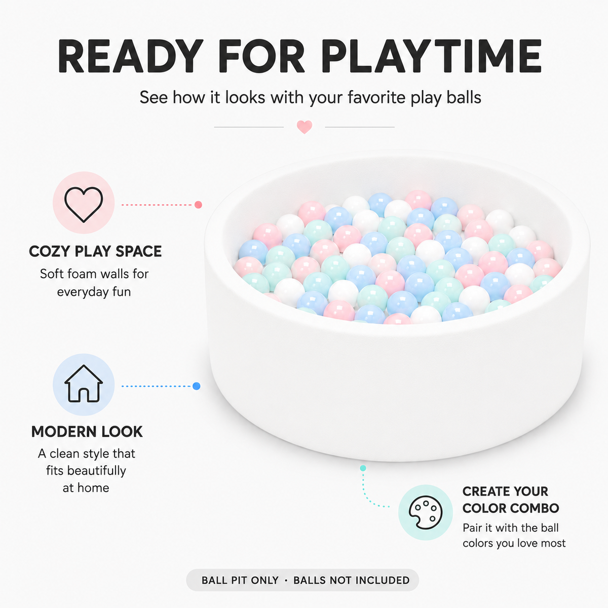 BEEPRINCESS Foam Ball Pit - Soft Play for Baby Infants and Toddlers Ages 1-3, Round Shape, No Balls Included, White