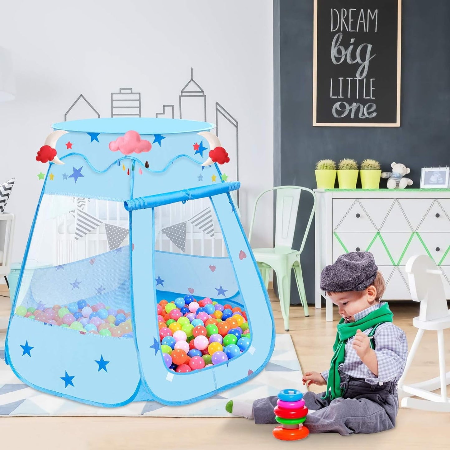 BEEPRINCESS Princess Playhouse Tent for Toddlers and Girls, Indoor & Outdoor Pop Up Play Tent for Kids, Foldable Ball Pit with Carrying Bag, Birthday Gifts for 1-3 Years Old Toddlers and Girls, Blue