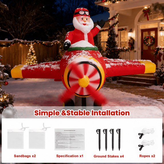 BEEPRINCESS 7ft Christmas Inflatable Santa Helicopter with Rotating Propellers & LED Lights, Flying Santa Claus Outdoor Christmas Decoration for Yard Lawn Garden Party