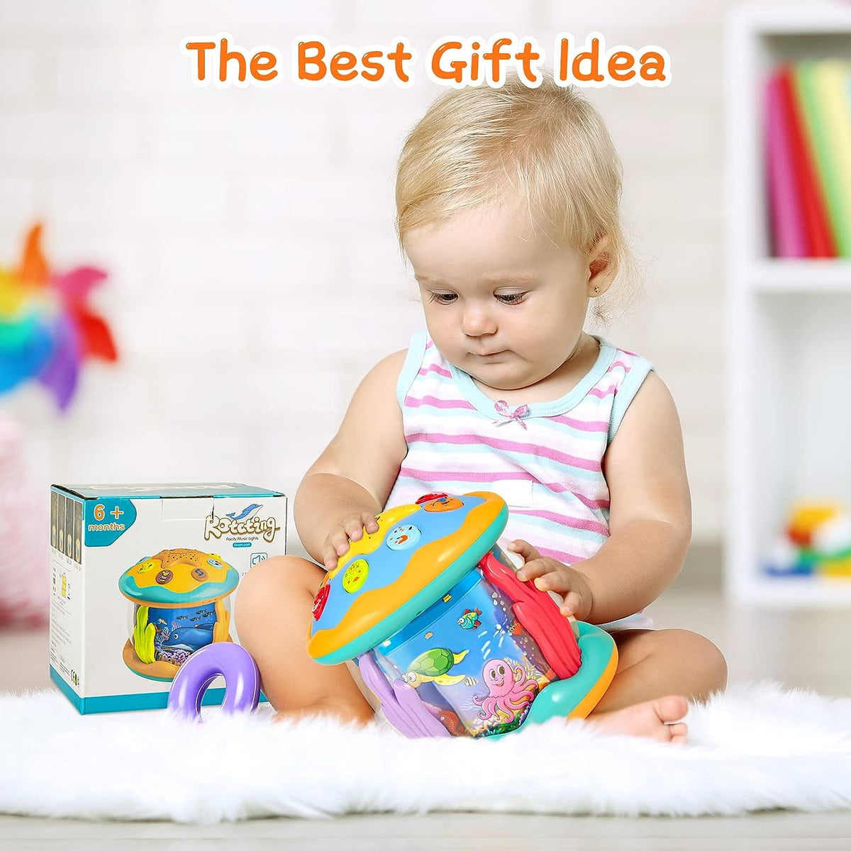 BEEPRINCESS Musical Learning Toys for 6-12 Months, 4-in-1 Ocean Rotating Star Light Projector, Sensory Crawling Toys for Infants, Babies, and Toddlers