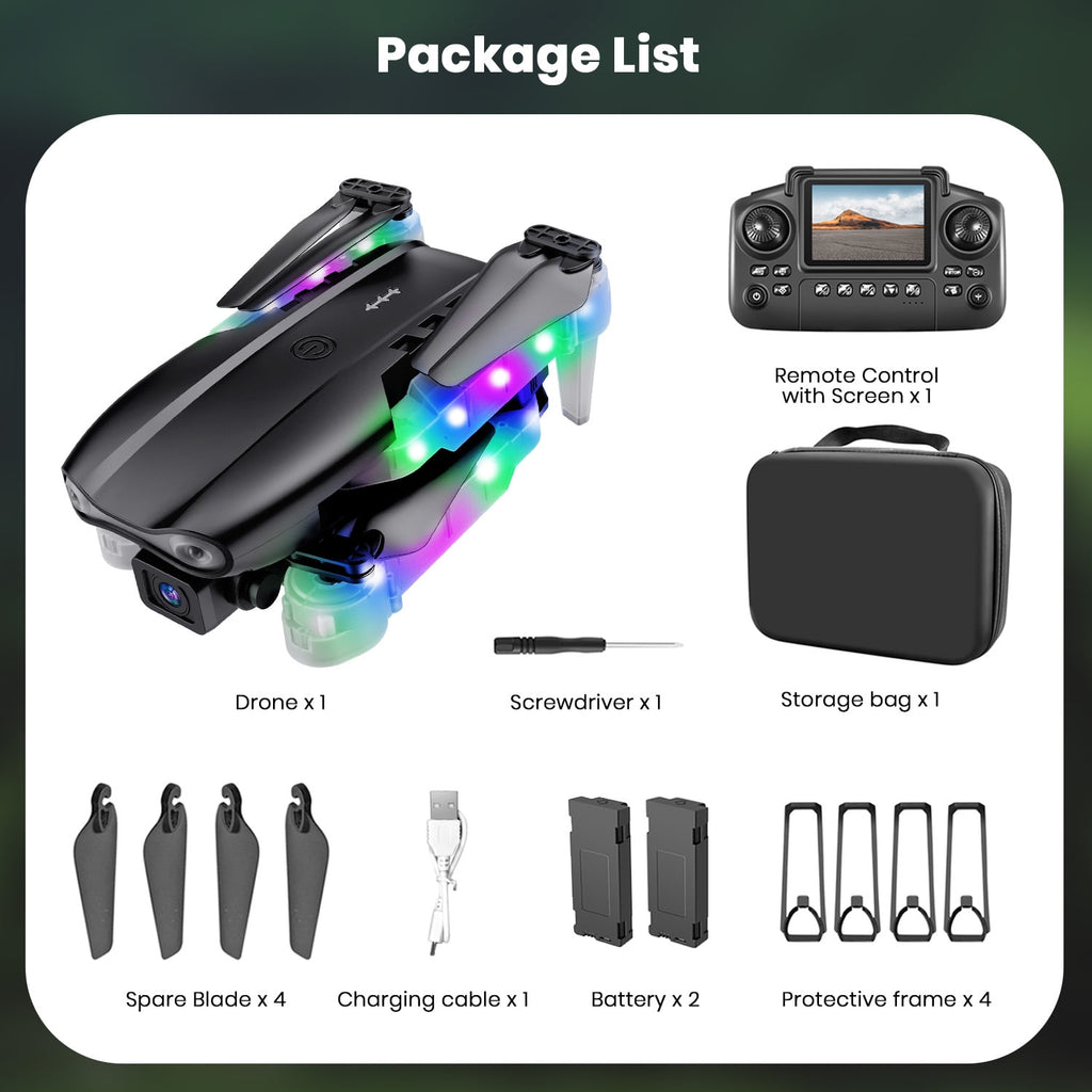 BEEPRINCESS Drone with Screen Remote Control and Cool Lights, RC Quadcopter with 4K HD Dual Camera for Beginner Adults Kids, Black