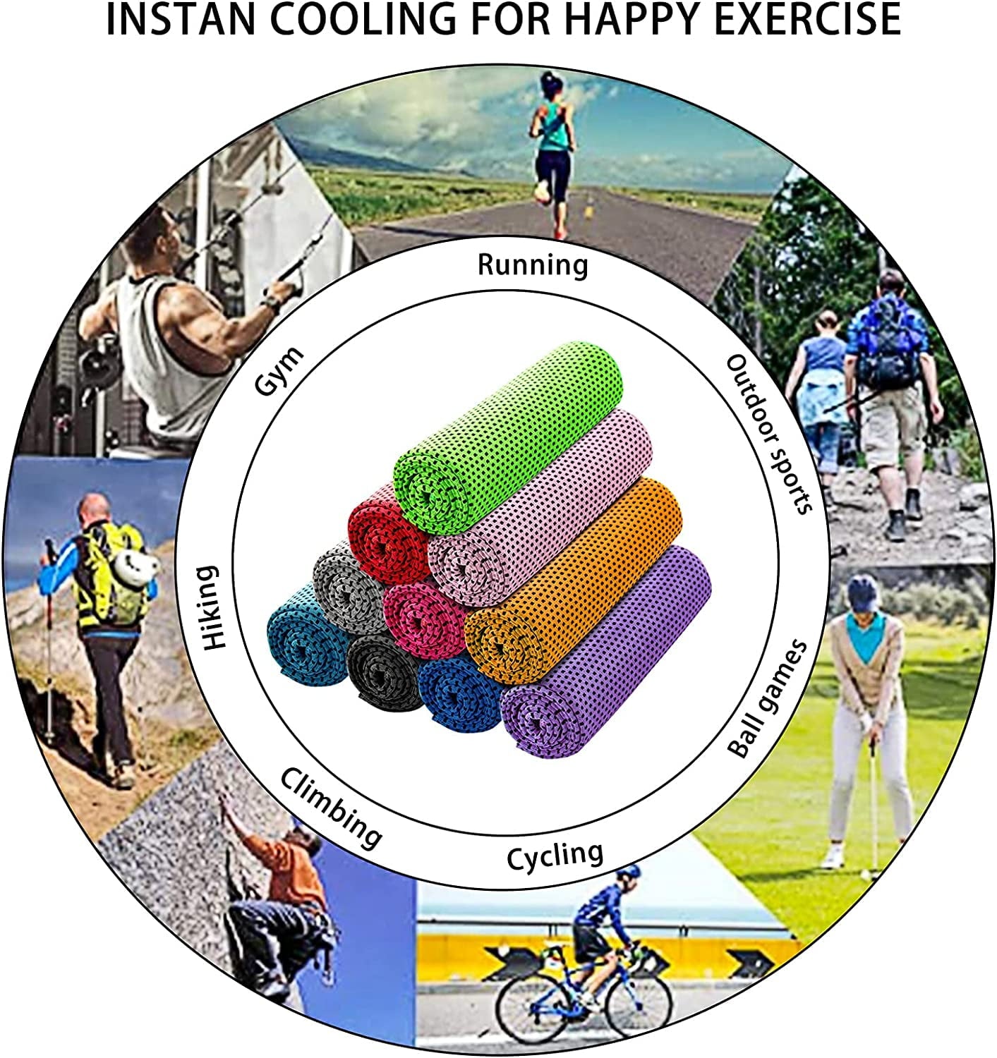 BEEPRINCESS 10pcs Cooling Towel Ice Towel Cooling Towels for Neck and Face Microfiber Cooling Towel for Gym, Travel, Yoga, Camping, Running, Outdoor Sport (10 Colors)