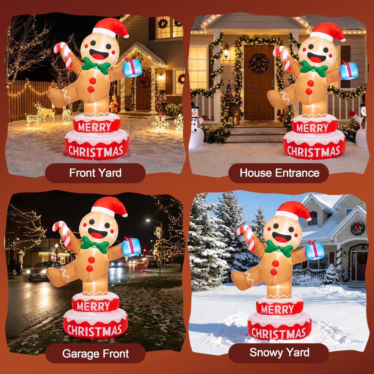 BEEPRINCESS 6FT Christmas Inflatable Rotating Gingerbread Man with LED Lights, Animated Outdoor Xmas Yard Decorations, Blow Up Holiday Lawn Garden Decor