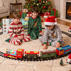 BEEPRINCESS Electric Train Set for Kids Ages 3+, Battery-Powered Toy Train with Steam, Lights & Sounds, 4 Mini Cars and Launcher