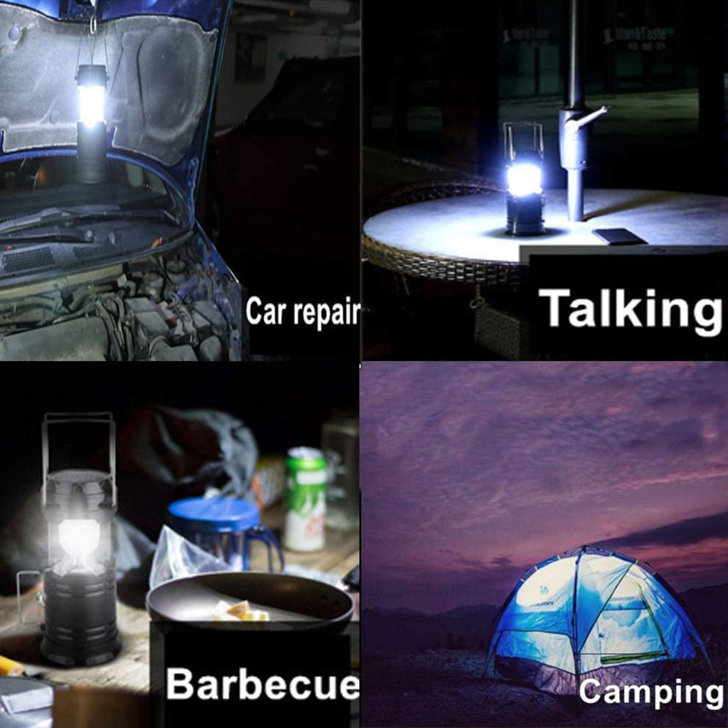 BeePrincess 2 Pack LED Camping Lantern, Solar & USB Rechargeable, Collapsible Portable Light for Camping, Hiking, Emergencies, Hurricanes, Storms