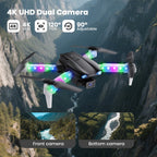 BEEPRINCESS Drone with Screen Remote Control and Cool Lights, RC Quadcopter with 4K HD Dual Camera for Beginner Adults Kids, Black