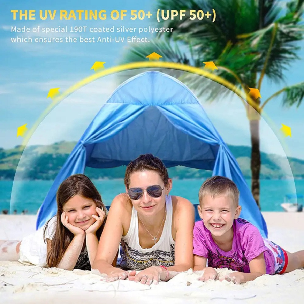 BEEPRINCESS Beach Tent, Anti-UV Pop Up Sun Shelter Beach Tent With Carry Bag for 2-3 Person, Lightweight & Easy Setup Beach Tent, Blue