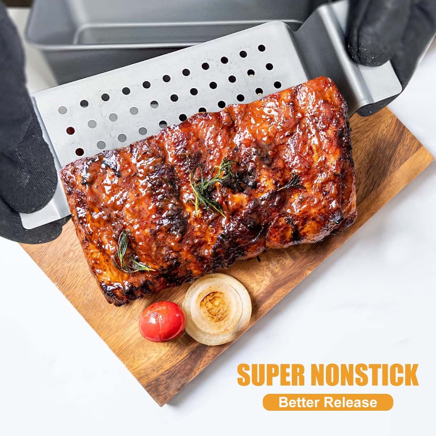 2-in-1 Large Nonstick Meat Loaf Pan with Drain Drip Tray - 10" * 5.7", Healthy Coating (Carbon Steel Gray)